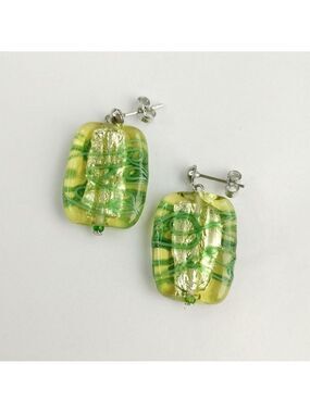 Italian Murano Glass silver foil Italian necklace light Green NEW